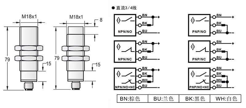 M18 模拟量电压输出 接头式接近开关